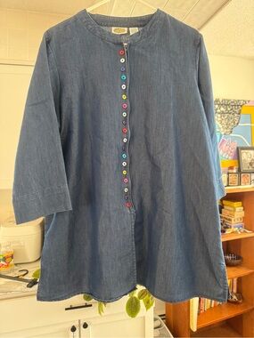 Art teacher Button-Front Tunic with Colorful Buttons sz XL